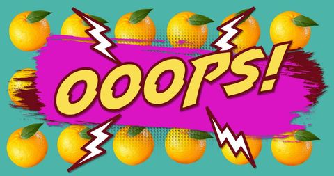 Retro oops design with oranges and lightning bolts