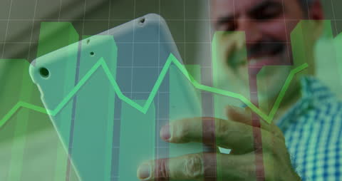 Senior Man Analyzing Data on Tablet with Digital Overlay