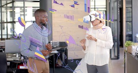 Innovative Tech Collaboration in Modern Workspace with VR