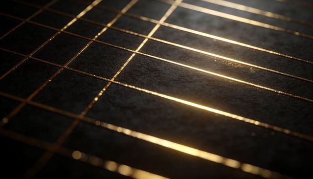 Glinting gold grid on dark textured surface with diagonal metallic lines and highlights