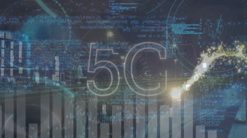 Futuristic 5G Network Data Visualization with Cityscape