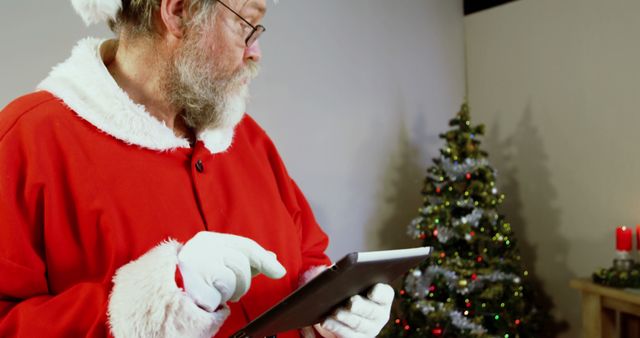 Santa Claus using digital tablet in festive office - Download Free Stock Images Pikwizard.com