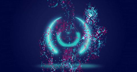 Futuristic Neon Rings and Particle Swirl in Digital Space