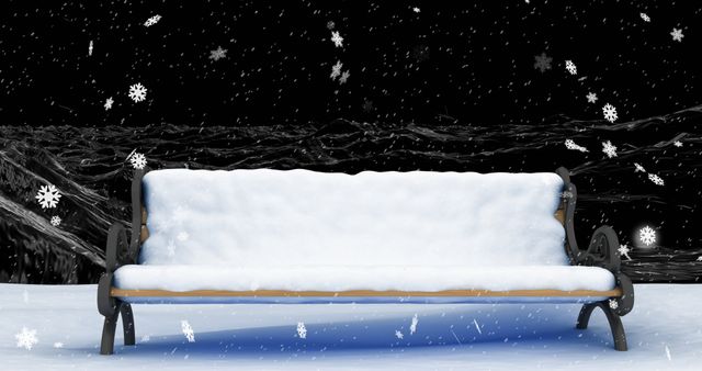 Snowy Christmas Bench at Night with Falling Snowflakes - Download Free Stock Images Pikwizard.com