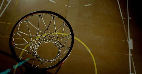 Basketball hoop overhead view on court