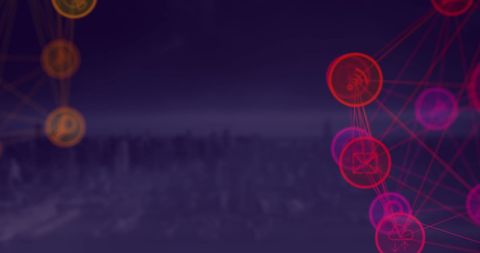 Digital Network Icons Connecting Cityscape with Futuristic Overlay - Download Free Stock Images Pikwizard.com