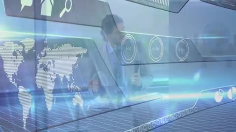 Businessman Interacting with Futuristic Digital Interface Display