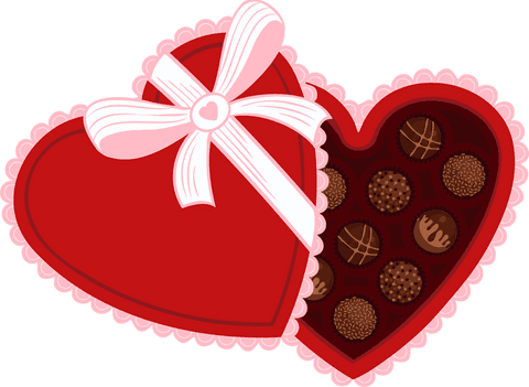 Transparent heart-shaped chocolates box with truffles and ribbon