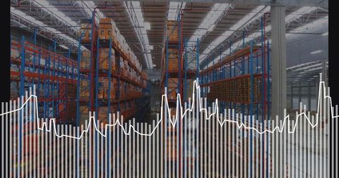 Modern Warehouse with Data Overlay on Industrial Logistics Background