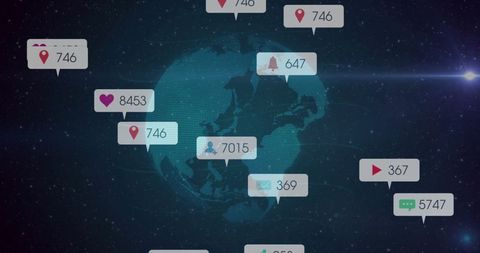 Floating Digital Globe with Social Media Bubbles in Outer Space