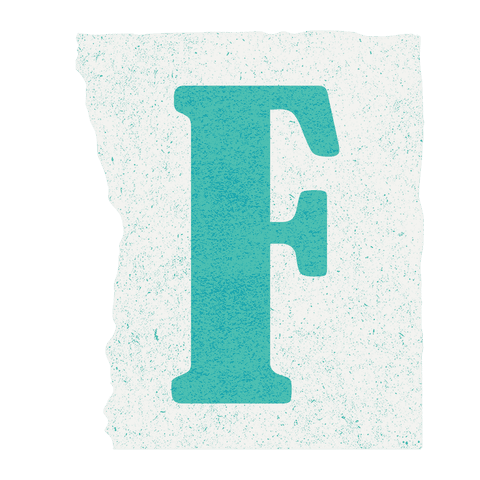 Floating Turquoise Letter F on Off-White Grunge Background