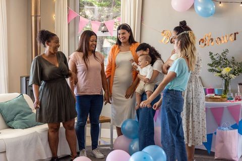 Diverse Friends Celebrating Joyful Baby Shower