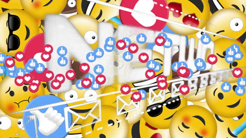 Colorful Social Media Emoticons and Icons Overlaid on Abstract Background