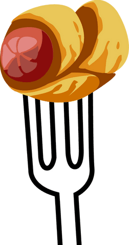 Fork skewered flaky sausage rolls on transparent background
