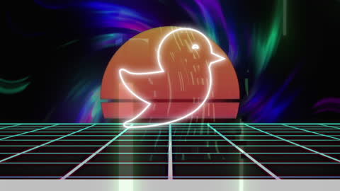 Neon Bird Social Media Icon with Retro Futuristic Background