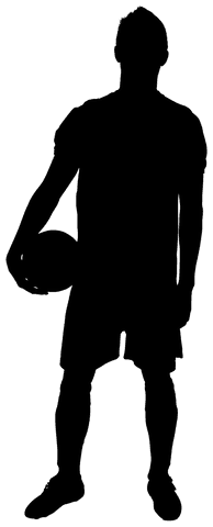 Silhouette of male footballer on transparent background with ball