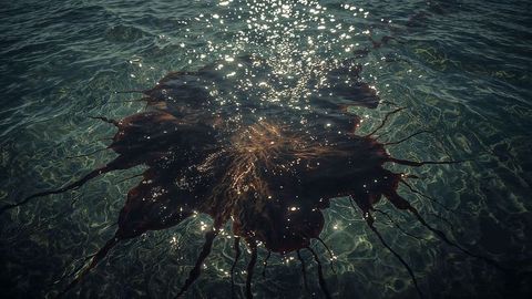 Elusive marine creature gliding in sunlit coastal waters