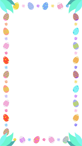 Colorful easter egg and flowers border on transparent background