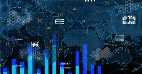Futuristic Global Data Analysis on Digital World Map - Download Free Stock Images Pikwizard.com