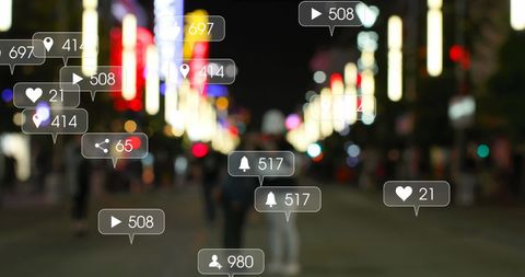 Social Media Engagement Overlay on Cityscape