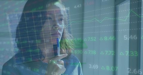 Businesswoman Analyzing Stock Data Visualization