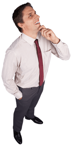 Pensive Businessman Touching Chin in Thoughtful Pose Isolated