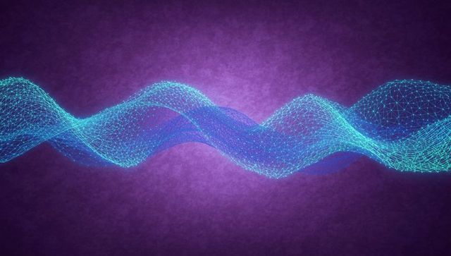 Abstract Glowing Digital Mesh Wave with Purple Backdrop