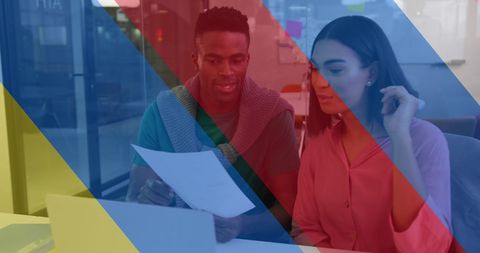 Diverse Team Discussing Business Strategy with Modern Overlay