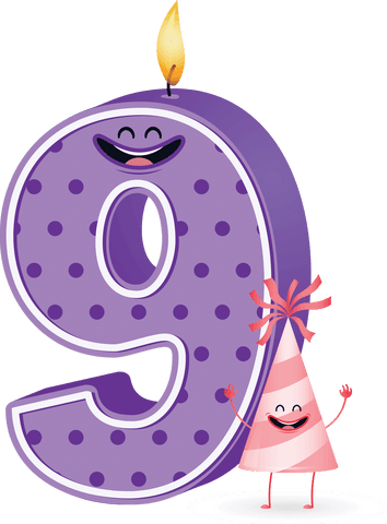 celebratory number 9 with candle and party hat, transparent background - Download Free Stock Videos Pikwizard.com