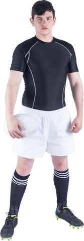 Transparent Image of Rugby Player Holding Ball in White Socks and Black Shirt
