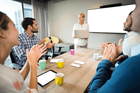 transparent team applauding businesswoman in modern office - Download Free Stock Videos Pikwizard.com