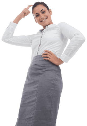 Transparent Happy Hispanic Businesswoman Standing in Confident Pose