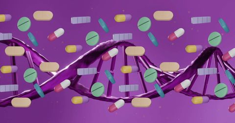 Colorful Pills and DNA Strand Representing Biotechnology Innovation - Download Free Stock Images Pikwizard.com