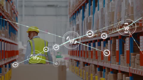 Futuristic Smart Warehouse with Inventory Management Technology