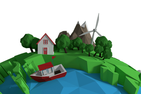 eco-friendly landscape with house, boat, and windmill on transparent background - Download Free Stock Videos Pikwizard.com