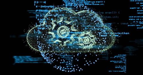 Digital cloud with gears and code streams