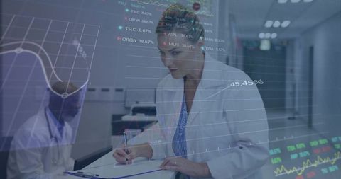 Medical Professional Analyzing Data in Clinical Environment