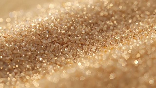 Sparkling granulated sugar in macro with shimmering bokeh effect