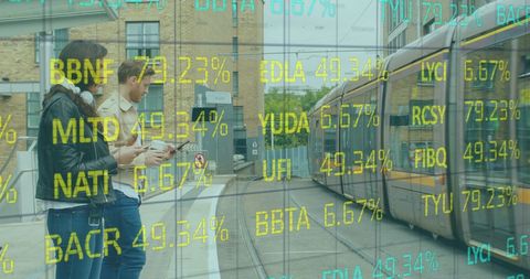 Urban Scene with Overlaid Financial Data Animation