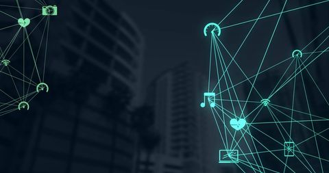 Digital Network of Connection Icons Over Urban Buildings - Download Free Stock Images Pikwizard.com