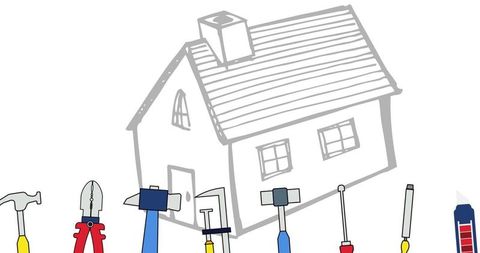 Tools for home improvement over sketch house illustration