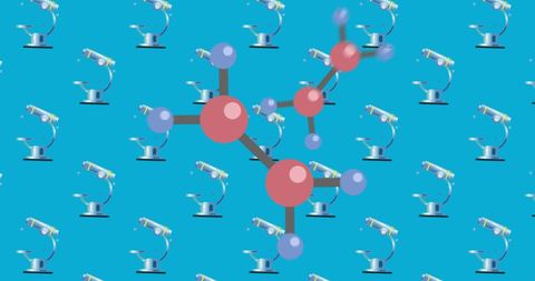 Abstract molecular structure with microscopes on blue background