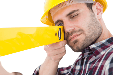 Transparent close-up of technician using spirit level