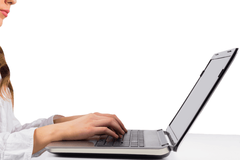 Transparent background of woman typing on laptop