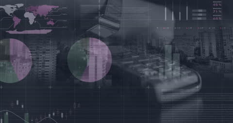 Global Financial Data and Cityscape Overlapping in Motion