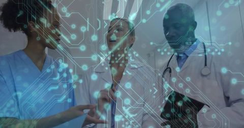 Innovative healthcare professionals utilizing digital technology