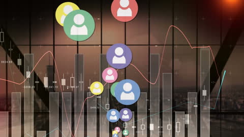 Digital Data Process on City Background with Social Icons