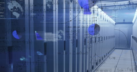 Futuristic Data Center with Mathematical Overlay
