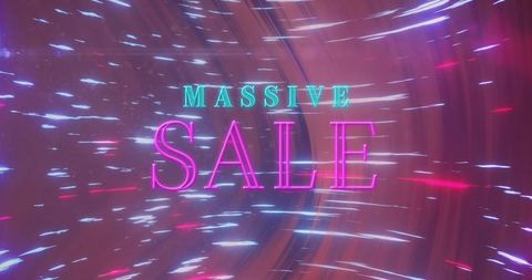 Futuristic massive sale neon typography light streaks background
