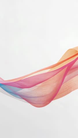 Vertical video drifting translucent ribbon forming peach pink layered waves in motion